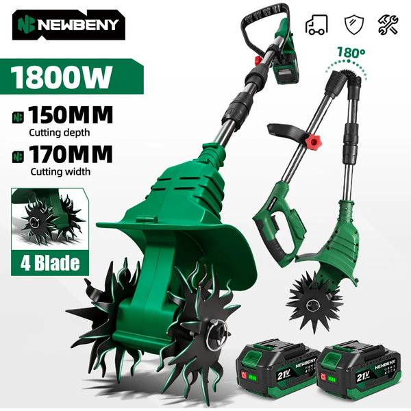 NEWBENY Elektrische Bodenfräse, tragbarer Rasentrimmer, kabelloses Gartenwerkzeug zum Umwenden von Erde, kompatibel mit Makita 21V Akku