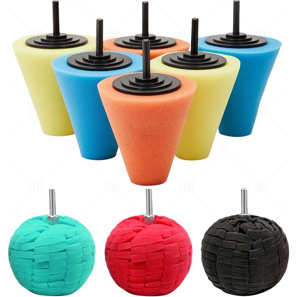 Tampon éponge de polissage pour perceuse, cône de polissage, boule d'éponge, Kit de brunissage pour roues de voiture automobile, soins du moyeu, métal, plastique, verre
