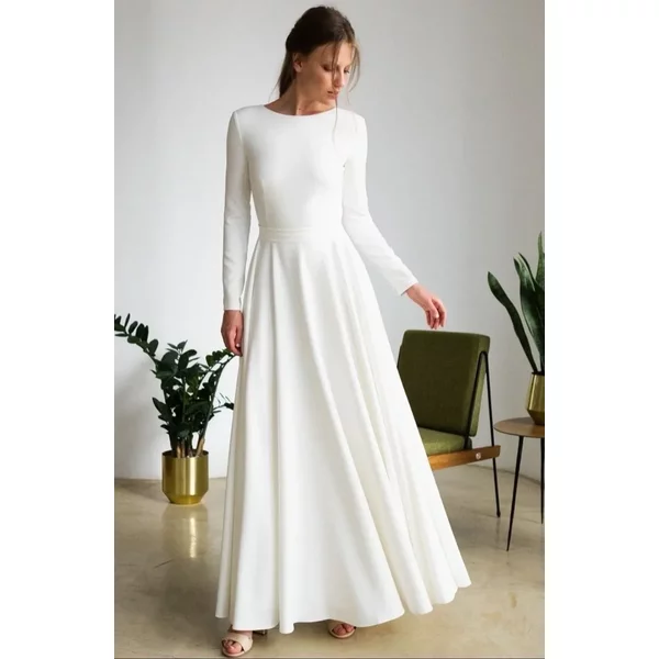 Robe de mariée de plage Aso Ebi arabe grande taille, coupe trapèze, blanche, 100 % coton, manches longues
