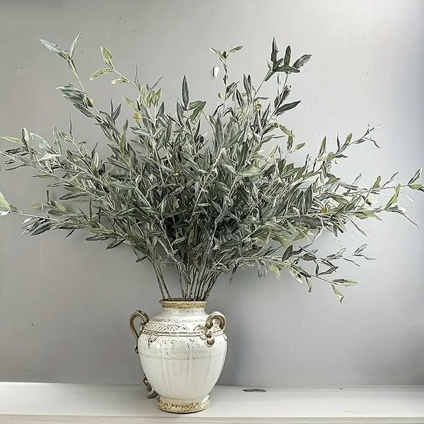 Künstlicher Olivenzweig mit realistischen Kunstblättern, künstliche Pflanzen für Zimmer, Hochzeitsdekoration, gewölbter Blumenkranz, Weihnachten im Freien