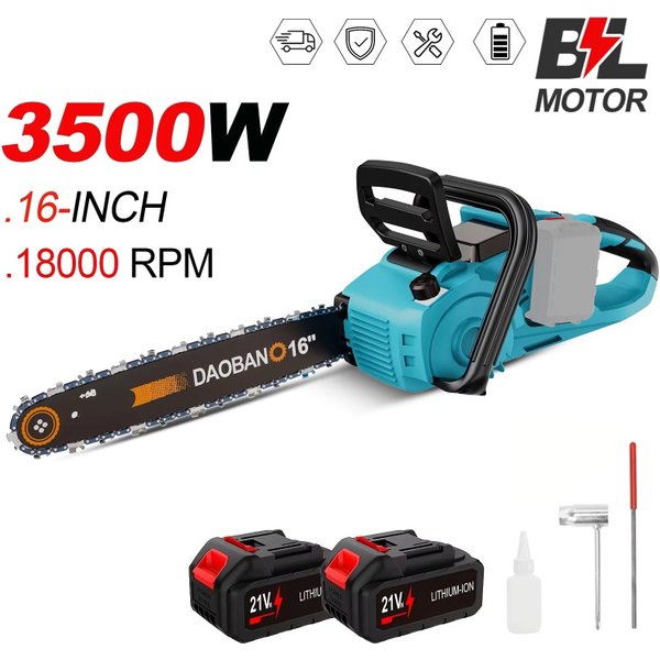 3500W Bürstenlose 16-Zoll-Elektrokettensäge Kabelloses Akku-Gartengerät für Holzbearbeitung und Schneiden, kompatibel mit Makita-Akkus
