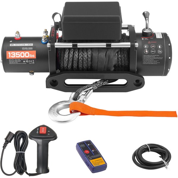 SucceBuy 13500 lbs elektrische Winde 12 V synthetische Seil-Autowinde mit kabelgebundener kabelloser Steuerung zum Abschleppen von SUV-Offroad-Jeep-Anhängern