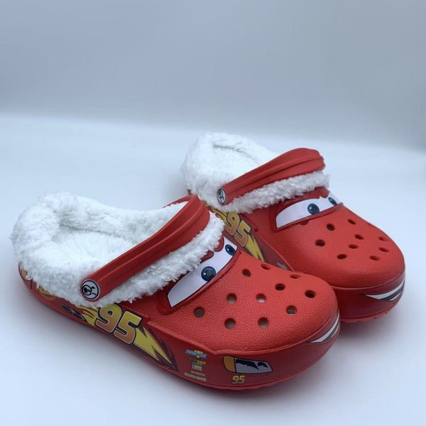Chaussons d'intérieur antidérapants pour garçons, avec motif de voiture de course de dessin animé d'hiver, doublure en polaire amovible, sangle réglable, chaussures chaudes