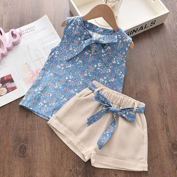 Melario enfant en bas âge enfants bébé fille Floral bleu Blouse T-shirt pantalon été 2 pièces costume infantile fille vêtements 2-6 ans nouvelles tenues pour filles