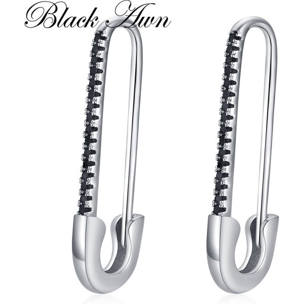 Black Awn 2025 New Hoop Earrings for Women Classic Silver Color Trendy Spinel Engagement Fashion Jewelry I253
