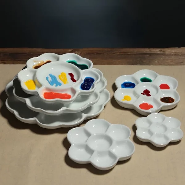 Plum Blossom – Palette d'aquarelle en céramique à 7 grilles, Jingdezhen, peinture acrylique Gouache de qualité artiste, sous-emballage, plat en céramique