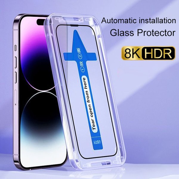Hochwertiges, gehärtetes Schutzglas für iPhone 12, 13, 14 Pro Max – Displayschutz aus Glas für 14 Plus, vollständige Abdeckung, mit automatischer Anbringungshilfe.