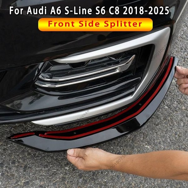 Für Audi A6 S-Line S6 C8 Limousine & Avant 2018-2025 Auto Frontstoßstange Seitensplitter 2 Stück Front-Seitenlippe Kinnprotektoren Karosserie-Kit Tuning