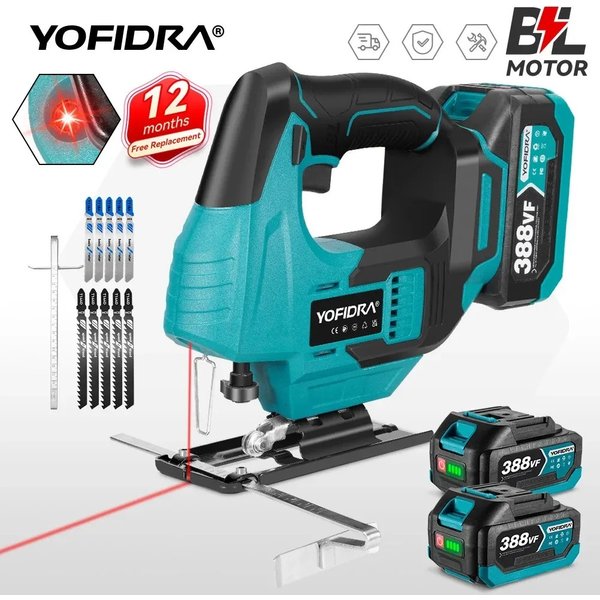 YOFIDRA 3800 U/min Bürstenlose Elektrische Stichsäge 12 Klinge Infrarot Laser Drahtlose Kurvensäge Holzbearbeitung Werkzeug Für Makita 18 V Batterie pin
