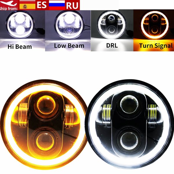 5.75 Inch LED Headlight Projector Halo Ring H4 Motorcycle 5 3/4" DRL Turn Signal For Harley Sportster Dyna Iron 883 Triumph Lamp