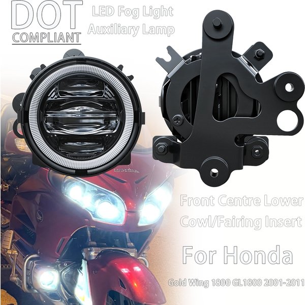 Światła przeciwmgielne LED DOT do Honda Goldwing 1800 GL1800 Gold Wing 2001-2011, dodatkowe światła mijania, światła do jazdy dziennej (DRL), przednie, centralne, dolne, montowane na owiewce.