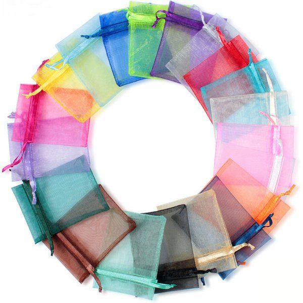 50Pcs/lot 7x9CM 9x12CM Organza Bags Drawstring Jewelry Beads Packing Bag Wedding Party Decoration Gift Pouches