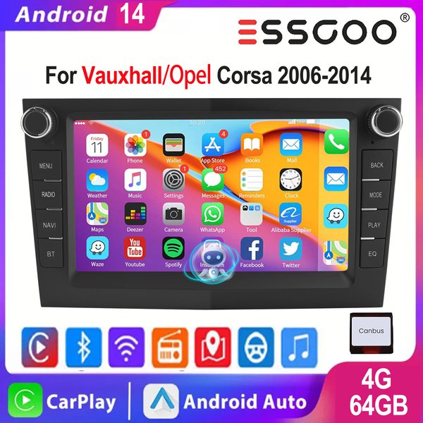 ESSGOO Apple Carplay Android Auto Für Opel/Vauxhall Astra Corsa Zafira Meriva Vectra Android 14 7" Autoradio GPS Navigation WIFI FM RDS Lenkradsteuerung Bluetooth KI-Sprachsteuerung Mirror Link