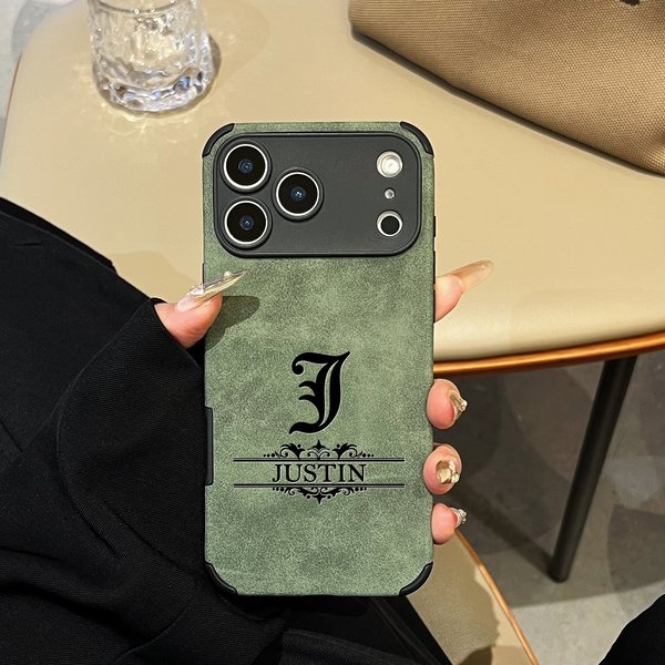 Individuelle Buchstaben DIY Name Gotisches Muster Kunstleder Handyhülle Geschenk für iPhone 18 17 16 15 14 13 12 11 Pro Max 17 Air Plus