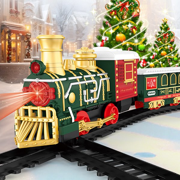 Elektrisches Spielzeugeisenbahn-Set mit Retro-Musik und Licht, Simuliertes Eisenbahnmodell für Weihnachten, Partydekoration und Geschenk für Erwachsene