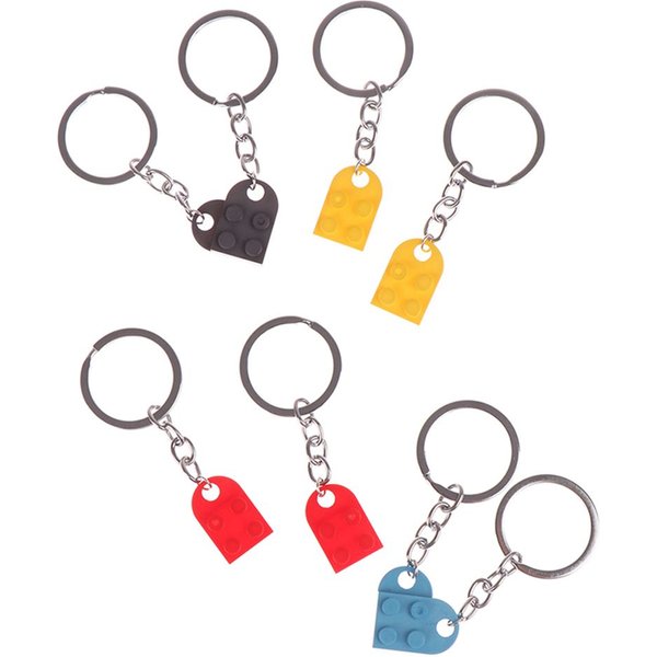 2 pièces mode séparable bijoux cadeaux Couples amitié bloc de construction porte-clés porte-clés clé boucle coeur pendentif