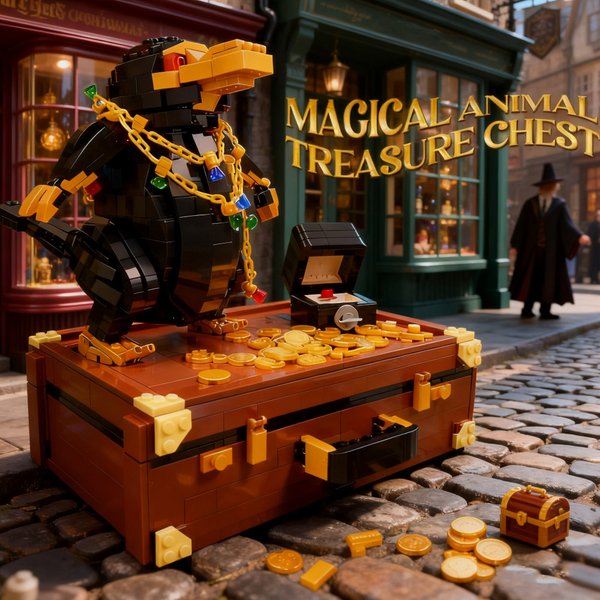 MOC Niffler Bausteine Kompatibel mit Harry Potter: Fantastische Tierwesen Schatztruhe Goldmünzen-Modell Bausteine Magische Welt Sammler-Spielzeug Geschenk für Erwachsene Fans