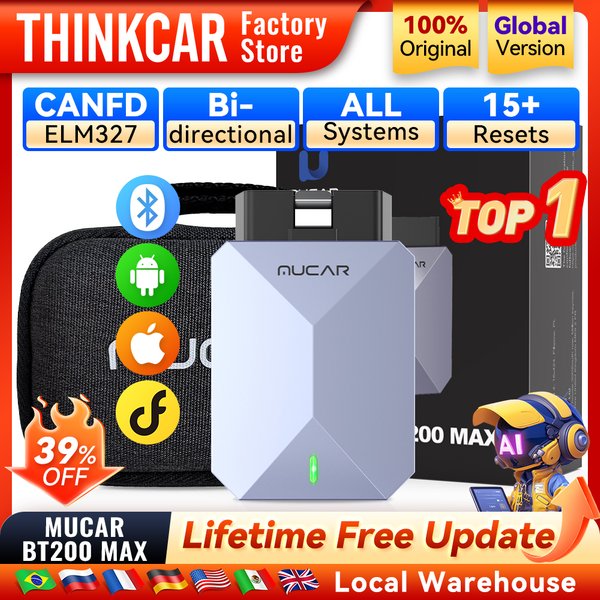 MUCAR BT200 MAX Kfz-Diagnosegerät ELM327 AI OBD2 Bluetooth-Scanner CANFD Bidirektional 15 Reset-Funktionen Vollsystem-Diagnose Codeleser