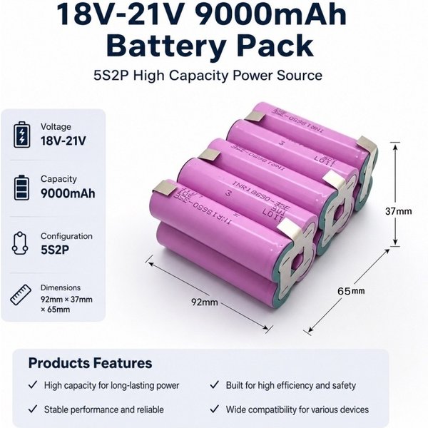 35E 18650 9000mAh 20A Entladungsbatterie 5S 2P 18V-21V für Elektrische Schraubendreher Schweißbatteriepack