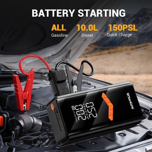 1500A PEAK Starthilfe für Autos, tragbare Powerbank mit Luftkompressor, Reifenfüller, tragbares Auto-Batterie-Ladegerät, Luftpumpe