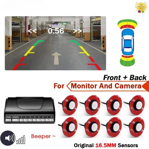 AHD Parktronic 13MM capteurs de stationnement de voiture à Rotation plate 8 rétro-éclairage buzzer avant arrière 12V pour système vidéo DVD android