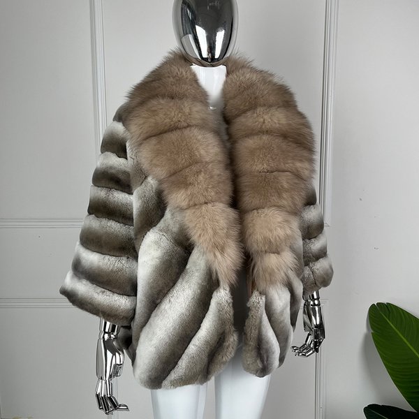 Frauen Mantel Echt Rex Kaninchen Pelzmantel Frauen Luxus Winter Natürliche Fuchs Pelz Jacke Chinchilla Farbe Natürliche Kaninchen Pelz mäntel