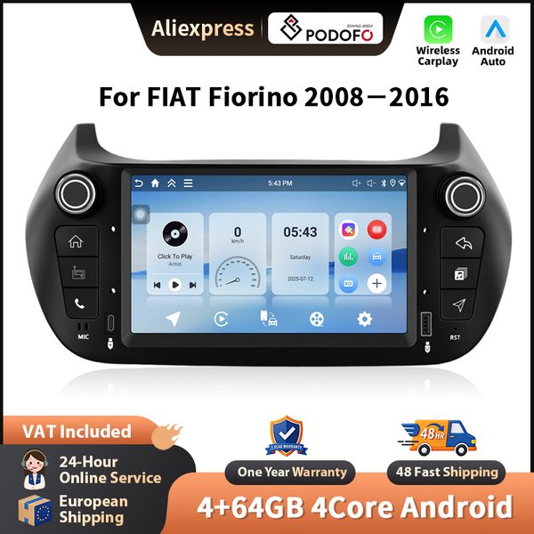 Podofo 7 Zoll Wireless Carplay Android Auto Radio für FIAT Fiorino 2008-2016 Auto Intelligente Systeme GPS Navigation BT FM/RDS 2din Autoradio Head Unit SWC Auto Intelligente Systeme Multimedia Stereo
