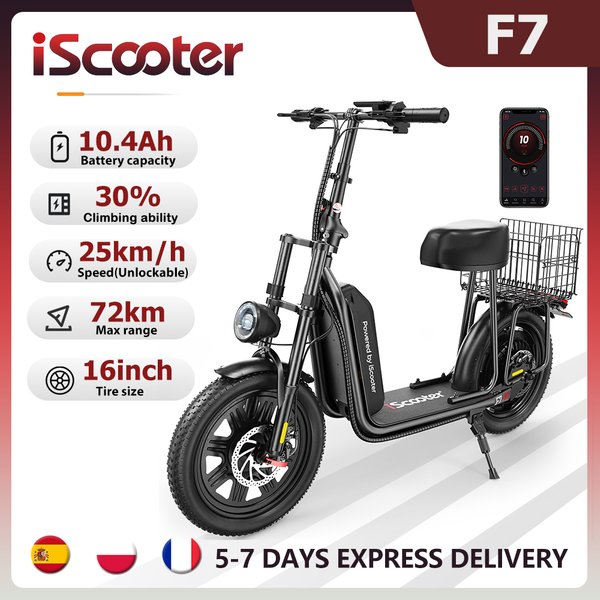 Hulajnoga elektryczna iScooter F7 Power, 48V 10.4Ah, zasięg 72 km, sterowanie przez aplikację, opony terenowe 16 cali, zdolność wspinania się po nachyleniach 20%, hulajnoga dla dorosłych, składana,