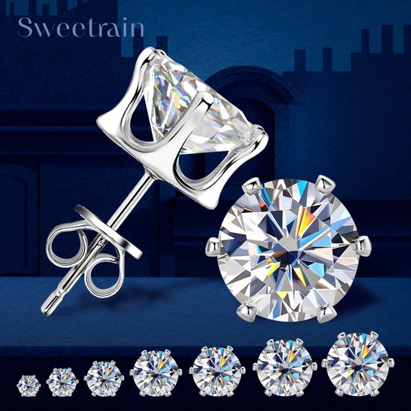 Boucles d'oreilles en diamant Moissanite pour femmes et hommes, boucle d'oreille en argent 0.1, boucle d'oreille plaquée or 18 carats, bijoux de mariage, original, ignoré, 925-3ct