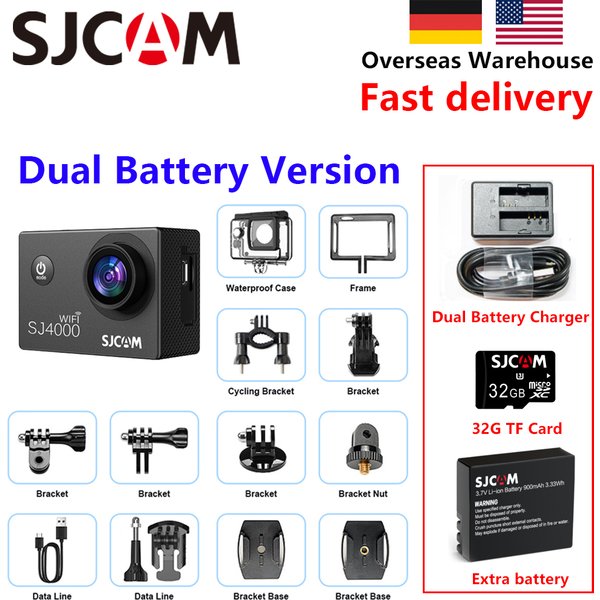 SJCAM SJ4000 Wifi 4K Action Kamera Unterwasser Cam Lange Batterie Lebensdauer Combo Mit 32gTF Karte Dual Batterie Ladegerät extra Batterie