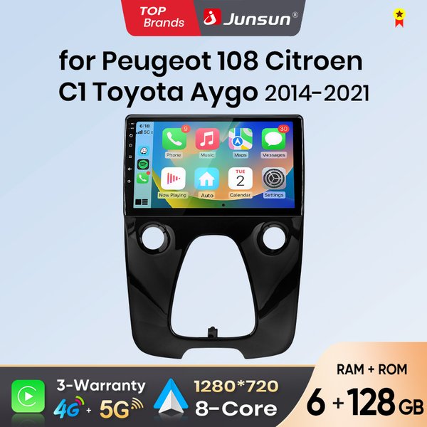 Radio samochodowe Junsun Android Auto do Peugeot 108 Citroen C1 Toyota Aygo Mk2 2014 2015-2021, multimedialny bezprzewodowy Apple CarPlay, inteligentne systemy, ekran dotykowy IPS, odtwarzacz wideo