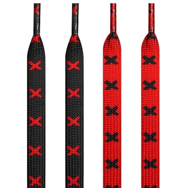 1 Paar modische, flache Schnürsenkel für Sneaker, schwarz-rot mit X-Streifen, Schuhbänder für Schuhe in den Größen 120/140/160 cm, Schuhzubehör, Tennisschnürsenkel.