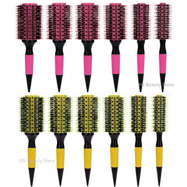Professionelle 6 teile/satz Rosa Holz Runde Haar Kamm Pinsel Wildschwein Borsten Haar Pinsel Mix Nylon Haar Pinsel Friseur Styling Werkzeug