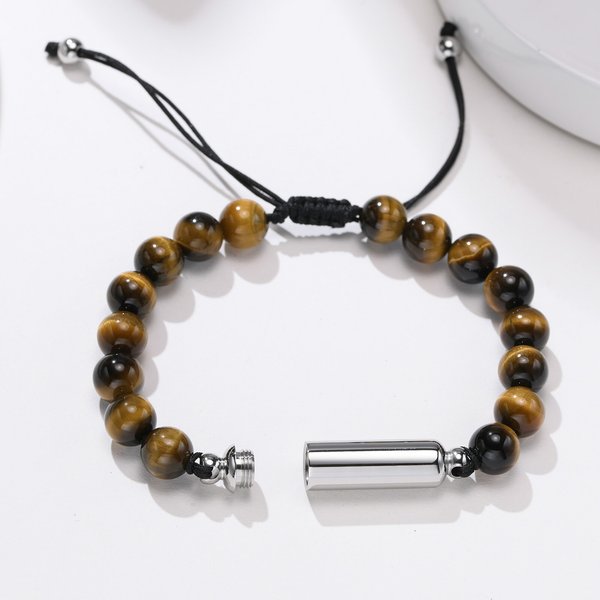 Vnox Bracelets d'urne de crémation pour hommes, bracelet réglable en chaîne de perles d'oeil de tigre, bijoux porte-cendres de Papa de famille d'animaux
