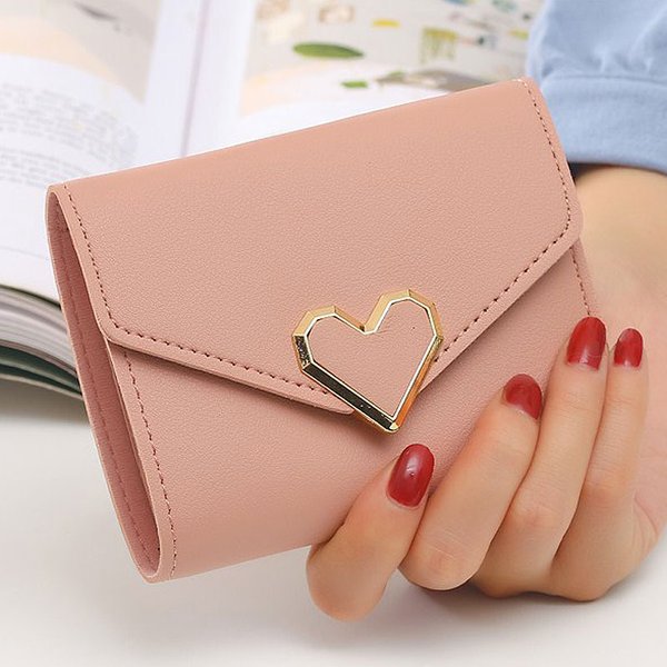 New Short Women Wallets Kpop Heart-Shaped Cute Small Women's Wallet High Quality PU Leather Slim Simple Female Purse