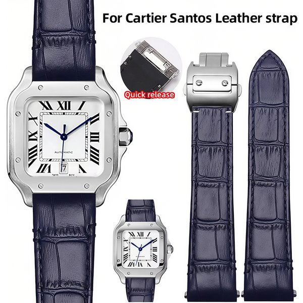 19mm 21mm For Cartier Santos WSSA0010 WSSA0018 High quality Cowhide watch band men's women's Quick release Blue Leather strap