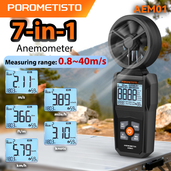 AEM01 Cyfrowy anemometr do pomiaru prędkości wiatru 0.8~40m/s, przenośny miernik prędkości powietrza, wilgotności, temperatury maks./min. z podświetleniem LCD.