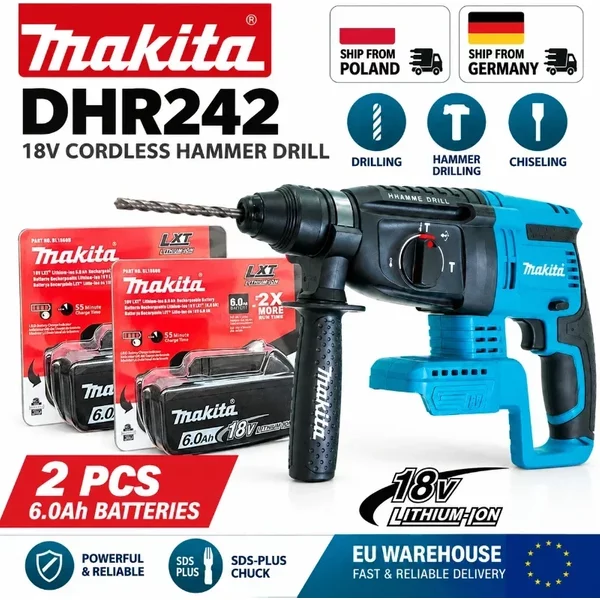Makita DHR242 18V LXT Akku-Bohrhammer, bürstenloser SDS-Plus-Bohrer 24mm Beton 4700 IPM 2,0J 3 Modi, professionelles Hochleistungs-Elektrowerkzeug für BL1860B BL1850B BL1815, EU-Lager Schnelle