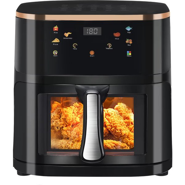 9L Digitaler Heißluftfritteuse-Toaster-Ofen-Kombi mit 6 Kochprogrammen, ölfreier Kocher, Sichtfenster, spülmaschinenfestem Korb für gesundes Kochen