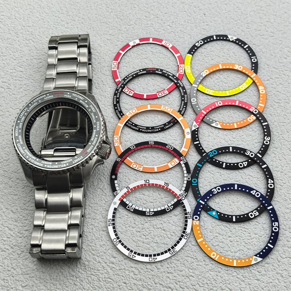 38 mm × 31,5 mm SKX007 Lünetteneinsatz, flache Aluminium-Lünette, Ersatz für SKX/SRPD-Gehäuse, NH35/NH36 Uhrenmodifikationsteile mit selbstklebendem Aufkleber