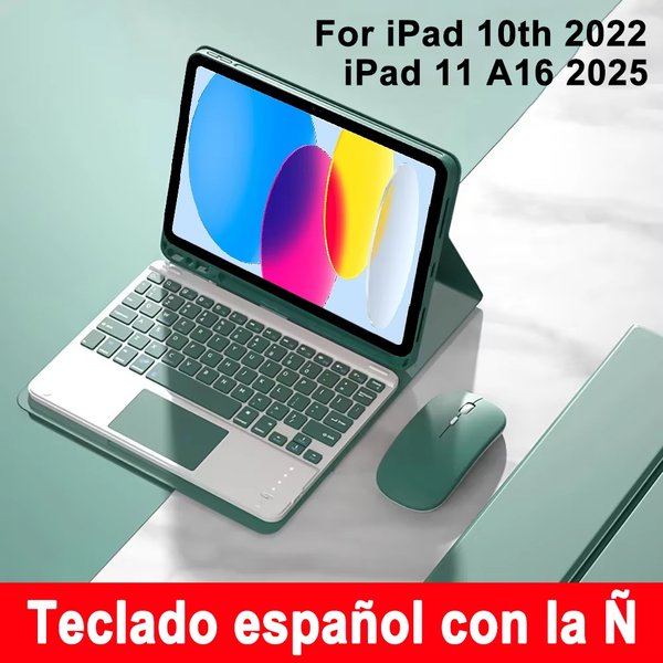 Etui z hiszpańską klawiaturą do iPada 10. generacji 10,9 cala 2022, odpinany pokrowiec na klawiaturę Folio do iPada 11 2025 A16 z uchwytem na ołówek