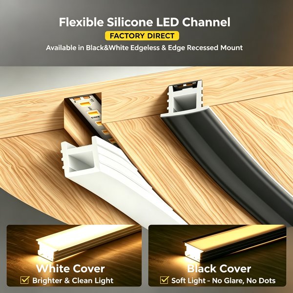 1-10M Flexibler Silikon-LED-Diffusor-Kanal Biegbares LED-Profil Einbau-Linearbeleuchtung mit oder ohne Rand Schwarze Weiße Abdeckung