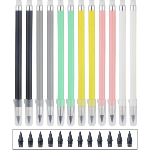 12-Farben-Bleistift-Set, niedliche Zeichenstifte, Nachfüllung, unbegrenzte Schreibstifte, ewige löschbare Bleistiftstifte für Schulkunstbedarf