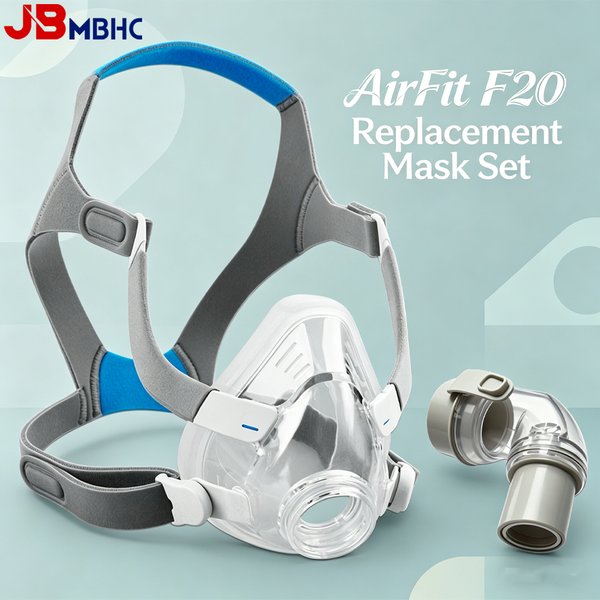 CPAP AirFit F20 Replacement Mask with Elbow Connector Set - Includes Mask Cushion, Headgear, Frame, Elbow & Clips F20 Masks Set