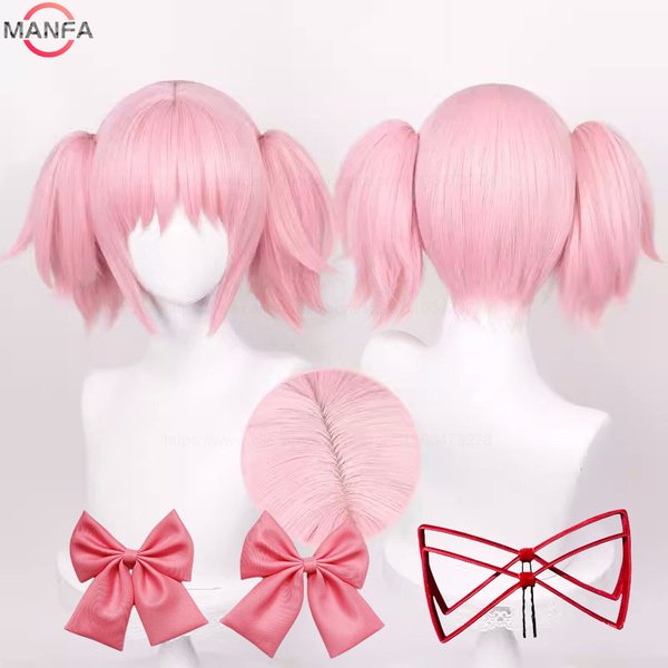 Madoka Kaname Cosplay perruques rose 30 cm pince courte queues de cheval Kaname Madoka Anime perruque Cosplay résistant à la chaleur cheveux synthétiques
