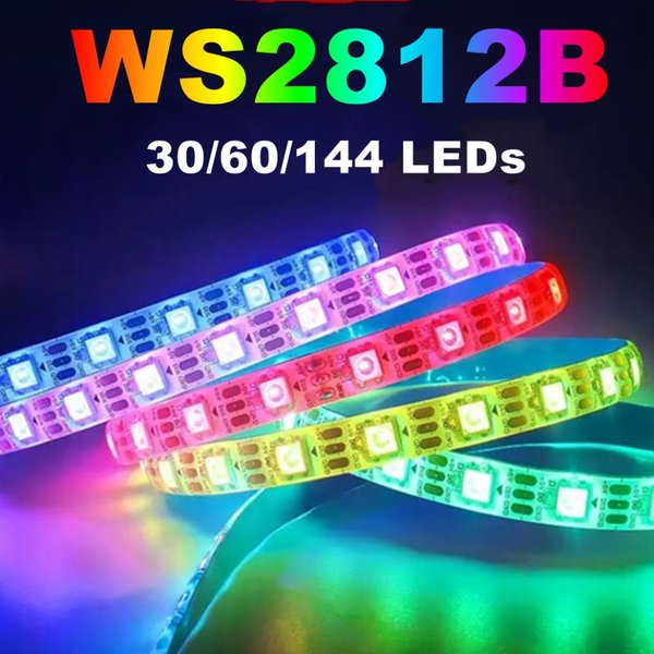 Bande LED intelligente RGBIC WS2812B 5050, IC adressable individuellement, 30/60/144 Pixels/Led/m, lumière DC5V, noir et blanc, IP30/65/67