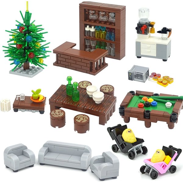 DIY Stadt Freund MOC Haus Möbel Zubehör Ziegel Schreibtisch Kleiderschrank Bett TV Sofa Küche Badezimmer Klavier Computer Bausteine