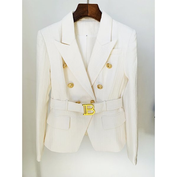 HIGH STREET Newest 2026 Designer Jacket Women's Double Breasted Lion Buttons Monogram Jacquard Belted Blazer