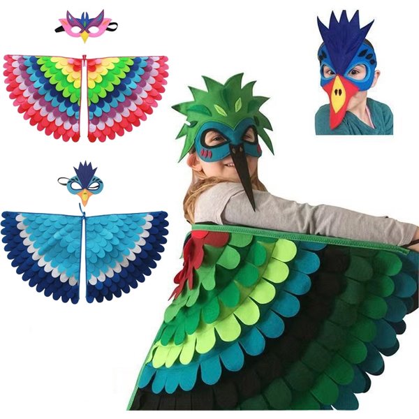 Children's Cosplay Halloween Owl Peacock Cosplay Costumes Animal Bird Wings Cloak Mask Felt Cape Carnival Dress Up