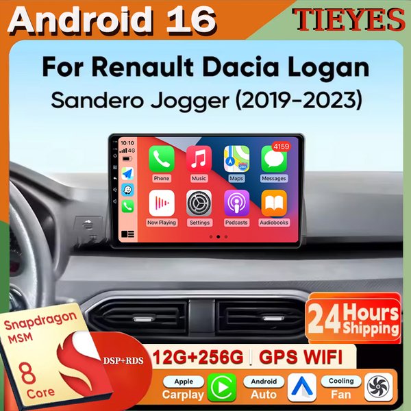 Android 16 pour Renault Dacia Logan Sandero Jogger 2019 - 2023 CarPlay&Auto Autoradio Stéréo GPS Navigation Lecteur Multimédia